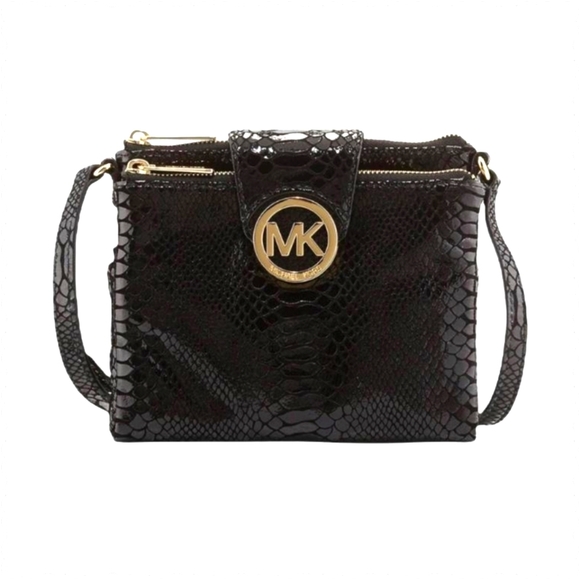 MICHAEL Michael Kors Fulton Python-Embossed Crossbody Bag, Black - Picture 2 of 3